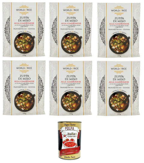 Italian Gourmet Tütensuppen World of Rice Zuppa di Miso alla Giapponese, Japanische Miso-Suppe, 6x150 g+ Italian Gourmet polpa 400g 8032804040014