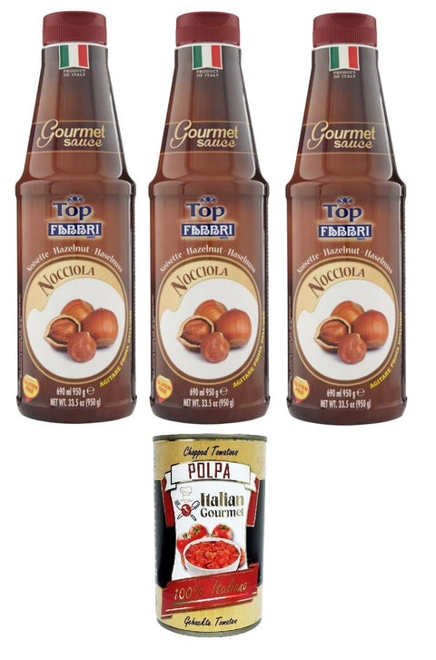 Fabbri Topping Gourment Sauce Nocciola Topping Gourmet-Sauce Haselnuss 3x950 g italienisch Original Pastasauce + gratis polpa 400 g