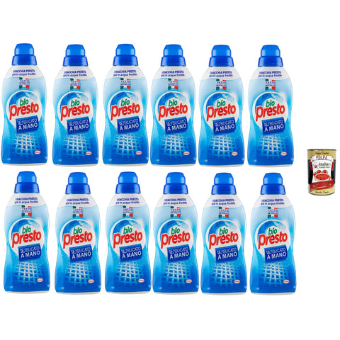 Bio Presto Reinigungsflüssigkeit von Hand entfernt schnell Flecken auch in kaltem Wasser 12x750 ml italienisch Original Pastasauce + kostenlos polpa 400 g