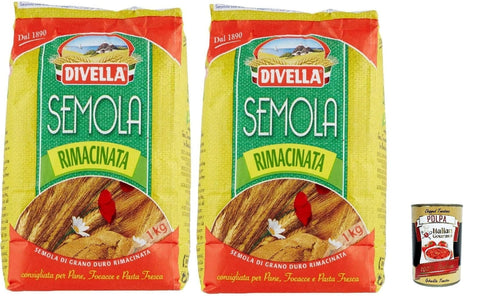 Italian Gourmet Weizen Divella Semola Rimacinata Hartweizenmehl für Pasta & Pizza 2x 1kg + Italian Gourmet polpa 400g 8032804040014