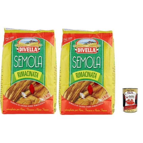 Divella Semola Rimacinata Hartweizenmehl für Pasta & Pizza 2x1 kg italienisch Original + kostenlos polpa 400 g