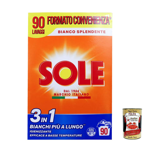 Sole Bianco Splendente Waschpulver für Waschmaschinen 90 Waschgänge 4 professionelle Formel tiefenreinigend verleiht Kleidung ab der ersten Wäsche Weichheit 5