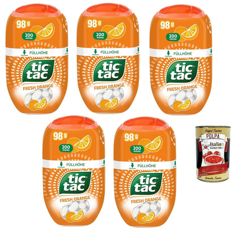 Italian Gourmet Würzige Süßigkeiten Arancia- Süßigkeiten mit sehr feiner Zuckerabdeckung und eine Orangen -Geschmacksfüllung, glutenfrei, 5 Packung mit 200 zuckerhaltigen Mandeln + Italian Gourmet polpa 400g 8032804040014