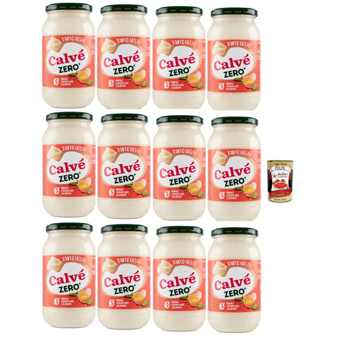Calvé Zero Maionische Salsa. Glutenfrei -55% der Fette Laktose -frei Mayonnaise ohne Konservierungsstoffe und Farbstoffe 12x430 ml italienisch Original + kostenlos