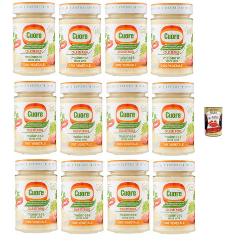 Cuore Maionese Vegetale, Gemüse Mayonnaise, ohne Eier, 12x 180 g Glas, mit pflanzlichen Proteinen, mit Linolsäure und Vitaminen und B6 italienisch Original