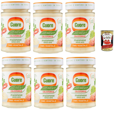 Italian Gourmet Würzsaucen Cuore, Maionese Vegetale, Gemüse Mayonnaise, ohne Eier, 6x 180g Glas, mit pflanzlichen Proteinen, mit Linolsäure und Vitaminen und B6 + Italian Gourmet polpa 400g 8032804040014