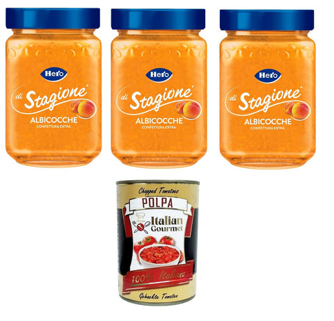 Italian Gourmet Würzsaucen Hero di Stagione Confettura extra di Albicocche Seasonal Hero Extra Aprikosenmarmelade 3x350gr + Italian Gourmet polpa 400g 8032804040014