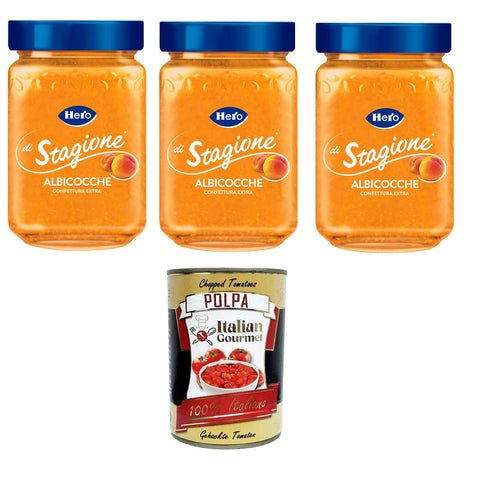 Hero di Stagione Confettura extra di Albicocche Seasonal Hero Extra Aprikosenmarmelade 3x350 g italienisch Original Pastasauce + kostenlos polpa 400 g