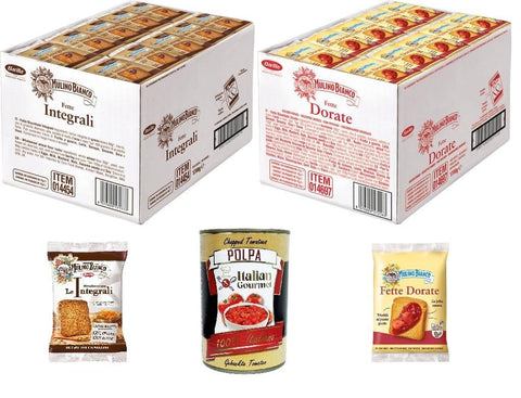 Italian Gourmet Zwieback Mulino Bianco Fette Biscottate le Integrali & Le Dorate – Packung mit 200 Stück (3400 g)+ Italian Gourmet Polpa 400g 8032804040014