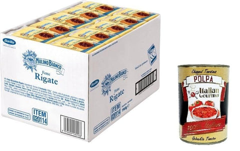 Italian Gourmet Zwieback Mulino Bianco Fette Biscottate le Rigate – Packung mit 100 Stück (1960 g)+ Italian Gourmet Polpa 400g 8032804040014