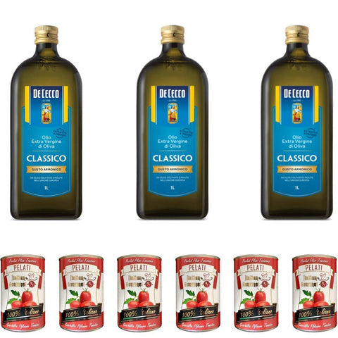 Kdjmdl De Cecco Classico Natives Olivenöl Extra Olio Extra Vergine nativ 1 Lt 3x italienisch Original + kostenlos 100% italienische geschälte Tomaten dosen 6x400 g