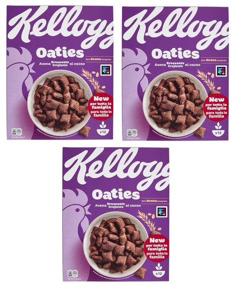 Kellogg Company Kaltes Müsli 3x Kellogg's Oaties Avena Croccante al cacao Knusprige Kakao-Haferflocken 360 g 5059319035802