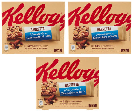 Kellogg's Frucht- & Nuss 3x Kellogg's Barretta Mandorle e Cioccolato al Latte Mandel- und Milch Schokoriegel ( 4 x 32g ) 128g Riegel mit 41% Trockenfrüchten 5059321000621