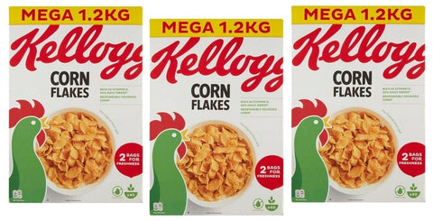 Kellogg's 3er - Pack Kellogg's Corn Flakes der knusprige Klassiker Frühstückscerealien 1, Megapack 2Kg Original italienisch