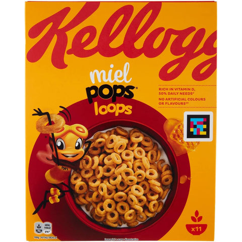 Kellogg's Cereali Miel Pops Loops, Vollkornringe gemischt mit Honig 3x330g Original italienisch Aufstrich