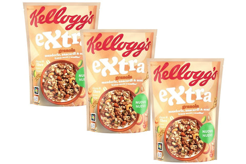 Kellogg's Kaltes Müsli 3x Kellogg's Extra Granola mit Mandeln, Cashewnüssen und Samen, 375 g