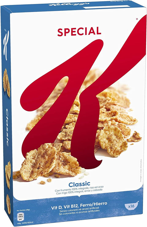 Kellogg's Kaltes Müsli 3x Kellogg's Special K Classic Fiocchi di Riso Reisflocken Vollkorn Weizen und Gerste mit Vitaminen und Mineralstoffen 300g Getreideflocken 5053827115797