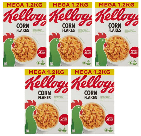 Kellogg's Kaltes Müsli 5er-Pack Kellogg's Corn Flakes der knusprige Klassiker Frühstückscerealien 1,2Kg Megapack 5053827194716
