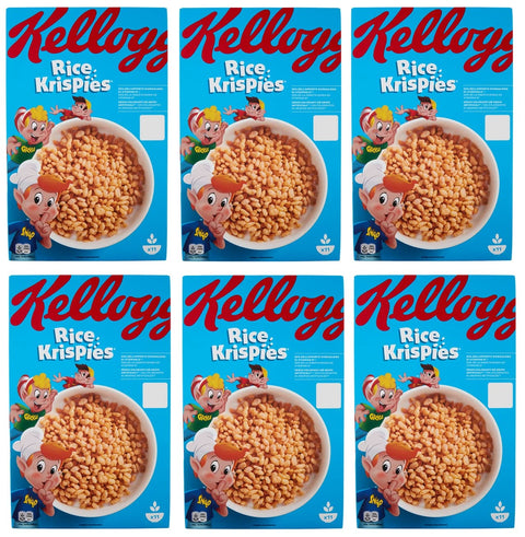 Kellogg's Kaltes Müsli 6x Kellogg's Rice Krispies Puffreis Mit Vitaminen und Mineralstoffen 340g Packung Cereal als Frühstück oder Snack zwischendurch 5053827185738