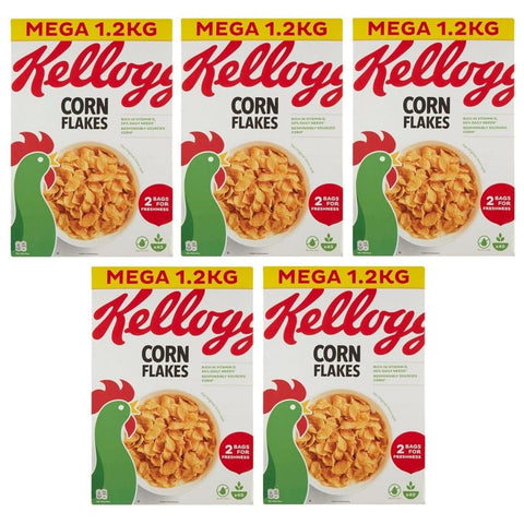 Kellogg's Kaltes Müsli Kellogg's Corn Flakes der knusprige Klassiker Frühstückscerealien 1,2Kg Megapack 5er-Pack Original italienisch 5053827194716