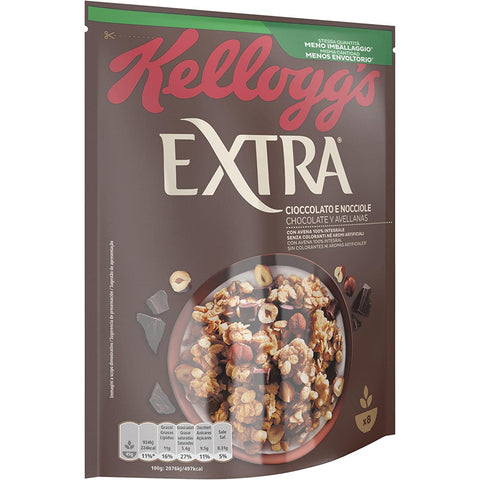 Kellogg's Extra Cioccolato e Nocciole Knusprige Haferflocken mit Schokolade und Haselnüssen 100% Vollkorn 375 g Packung italienisch Original