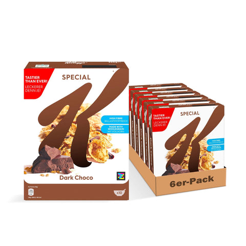 Kellogg's Knuspermüsli Kellogg’s Special K Dark Choco (6 x 325 g) – knusprige Mehrkorn-Flakes mit Schokoladenstücken – ballaststoffreiche Frühstückscerealien – purer Genuss ohne künstliche Farb- und Aromastoffe 5053827954907