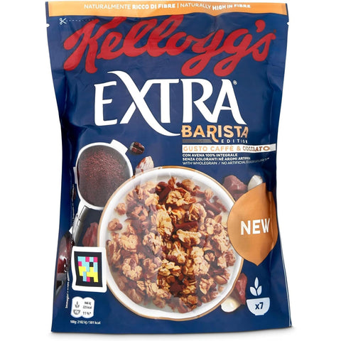 Kellogg's Extra Barista Edition Müsli mit ganzem Hafer zum Kaffeegeschmack mit Mandelflocken und Schokolade 350g 3x Original italienisch