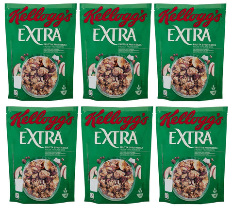 Kellogg's Müsli 6x Kellogg's Extra Frutta e Frutta Secca Knusprige Haferflocken mit Dehydrierten Früchten 375g-Packung 5059319003269