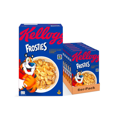 Kellogg's Müsli Kellogg's Frosties (6 x 400 g) – knusprige Cornflakes aus Mais mit leckerem Frosting – Frühstückscerealien ohne künstliche Farb und Aromastoffe italienisch Original 5053827954839