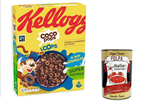 Kelloggs Kaltes Müsli 12x Coco Pops loops, knuspriges Schokoladenmüsli 285g + Italian Gourmet polpa 400g 5059319030364
