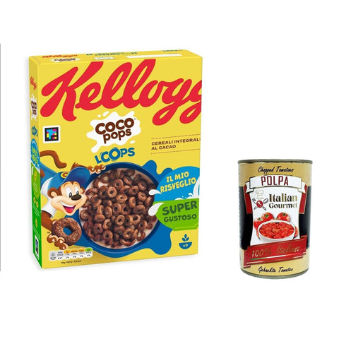Kelloggs Coco Pops loops knuspriges Schokoladenmüsli 285 g 12x italienisch Original Pastasauce + kostenlos polpa 400 g