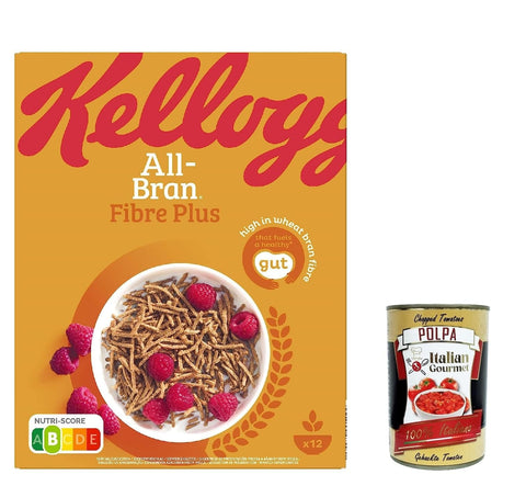 Kelloggs Kaltes Müsli 12x Kellog's Kellogg All-brain membrane mit seinen reichhaltigen Weizenfasern cereals 500 g + Italian Gourmet polpa 400g 5059319036465