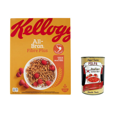 Kellogg's All Bran Fibre Plus gemischtes Cereals, Volle Weizenfaser Getreide Müsli reich an Ballaststoffen 12x500g Original italienisch Kaltes Müsli