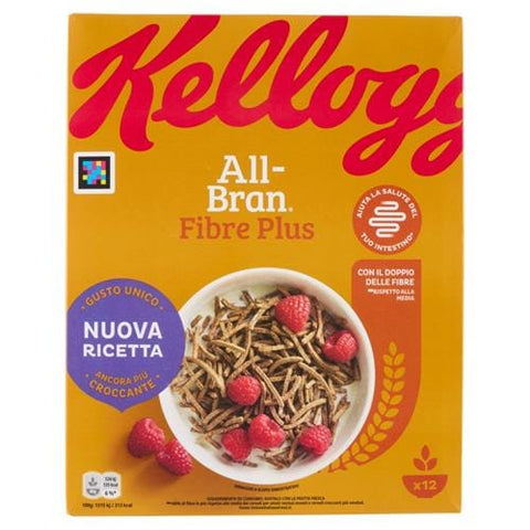 Kelloggs Kaltes Müsli Kelloggs Kellogg's All - Bran Fibre Plus gemischtes Cereals, Volle Weizenfaser Getreide Müsli reich an Ballaststoffen 6x 500g inkl. Italian Gourmet polpa 400g Original italienisch 3159470001424