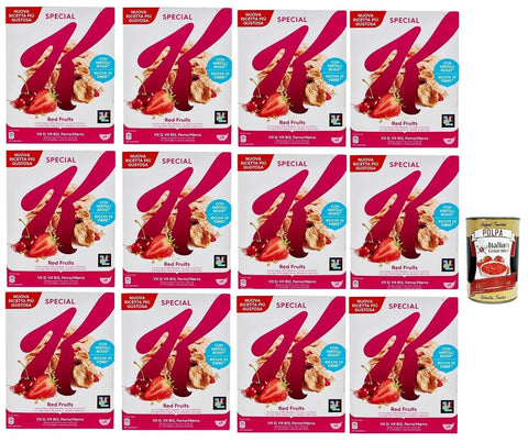 Kelloggs Müsli 12x Special K Red Fruits Cereals Roten Früchten Reisflocken Vollkorn Weizen und Gerste mit Vitaminen und Mineralstoffen mit roten Früchten 290g Getreideflocken + Italian Gourmet polpa 400g 5053827168892
