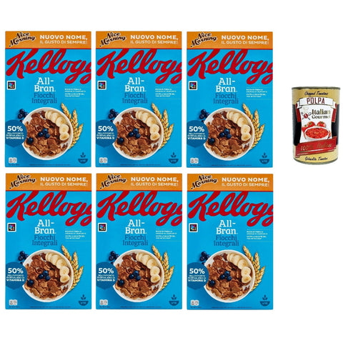 Kelloggs All Bran Nice Morning,Vollkornbögen mit Weizenkleie mit Zugabe von Vitaminen und Eisen, mit natürlichen Weizenbranfasern 6x 500 g italienisch Original