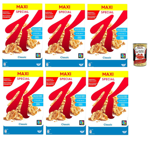 Kelloggs Snack Kuchen & Backwaren Kellogg’s Special K Classic, Getreide-Flakes mit Vollkornweizen ballaststoffreiche Frühstückscerealien natürlicher Genuss ohne künstliche Farb und Aromastoffe 6x 700g + Italian Gourmet polpa 400g 0