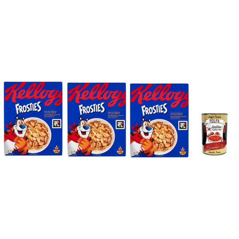 Kelloggs Snack Kuchen & Backwaren Kelloggs Frosties, knusprige Cornflakes aus Mais mit leckerem Frosting - Frühstückscerealien ohne künstliche Farb- und Aromastoffe 3x 330g Original italienisch inkl. Italian Gourmet Polpa 400g 5059319023281