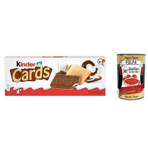 Kinder Cards Kekse 6x Kinder Cards Waffel mit scholokade schoko riegel 5 Stück kekse waffel 128 g italienisch Original + kostenlos polpa 400 g 8000500269169
