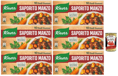 Knorr Brühe 6x knorr dado saporito manzo brodo leckeres Rindfleisch Suppenwürfel Brühe 10 pz + Italian Gourmet polpa 400g 8000830001132