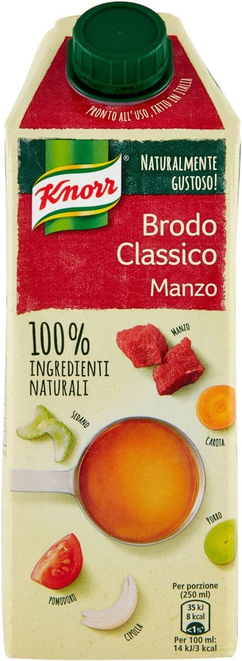 Knorr Brühe & Fond 6x Knorr Brodo Manzo flüssige Rinderbrühe 100% natürliche Zutaten Gluten-frei brik 750ml 8714100693179