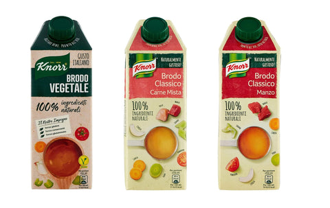 Knorr Brühe & Fond Testpaket Knorr Brodo Vegetale Manzo Carne Mista Brühe mit Gemüse 100% natürliche Zutaten Gluten-frei 3x 750ml 8714100693421