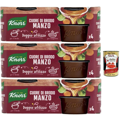Knorr Brühe Knorr Cuore di Brodo Manzo, Zum Verdünnen, mit nachhaltigem Gemüse, glutenfrei, glutamatfrei*, ohne Konservierungsstoffe, 112 g 3x Original italienisch inkl. Italian Gourmet Polpa 400g 8032804040014