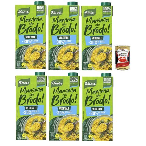 Knorr Brühe Knorr Mamma Che Brodo! Gemüsebrühe mit -30% * Salz, natürliche Zutaten und Gemüse aus nachhaltiger Landwirtschaft, Gluten -frei und Laktose -1L 6x Original italienisch inkl. Italian Gourmet Polpa 400g 8032804040014