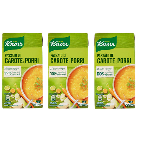 Knorr Passato di Carote e Porri Püree aus Karotten und Lauch Fertige Suppen Gericht zum Erhitzen bereit 500ml 3x Original italienisch
