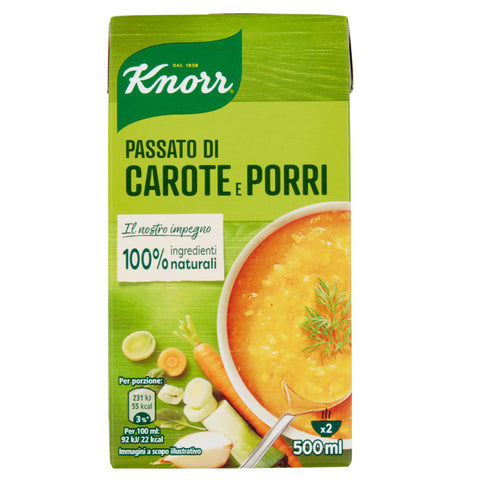 Knorr Passato di Carote e Porri Püree aus Karotten und Lauch Fertige Suppen Gericht zum Erhitzen bereit 500ml Original italienisch