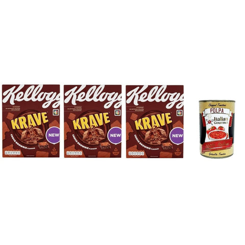 Krave Snack Kuchen & Backwaren Krave choco brownie Gemischte Cerealien Bündel mit Schokoladenfüllung mit brownie Geschmack und Vitaminzusatz 3x 375 g Packung italienisch Original 8032804040014