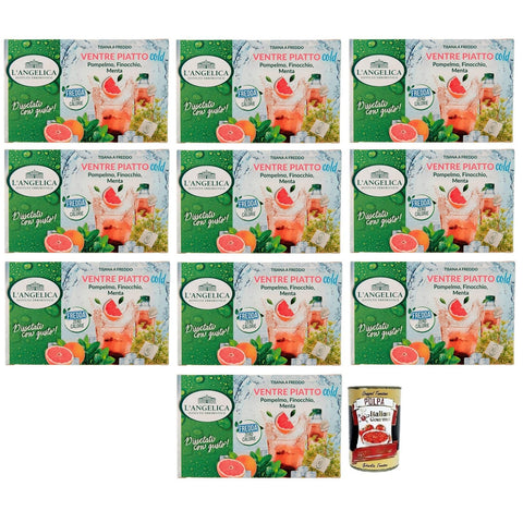 L'angelica L' Angelica Tisana Ventre Piatto Kalter Kräutertee Geschmack mit Grapefruit Fenchel und Minze 18 Filter 10x italienisch Original Pastasauce + kostenlos
