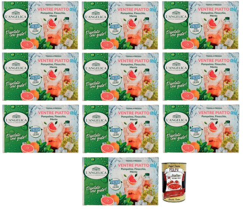 L'angelica Kräutertee 10x L' Angelica Tisana Ventre Piatto Kalter Kräutertee Geschmack mit Grapefruit, Fenchel und Minze 18 Filter + Italian Gourmet Polpa di Pomodoro 400g Dose 8017331066249