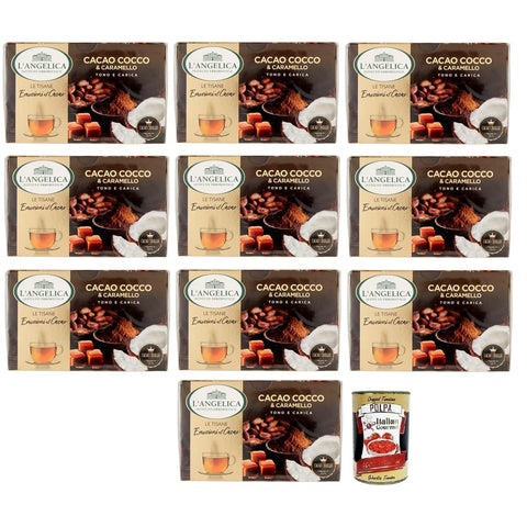 L'angelica Kräutertee L'angelica L' Angelica Tisana al Cacao Cocco e Caramello Kräutertee aus Kakao Kokosnuss und Karamell Packung mit 15 Filtern 10x italienisch Original Pastasauce 8017331074749